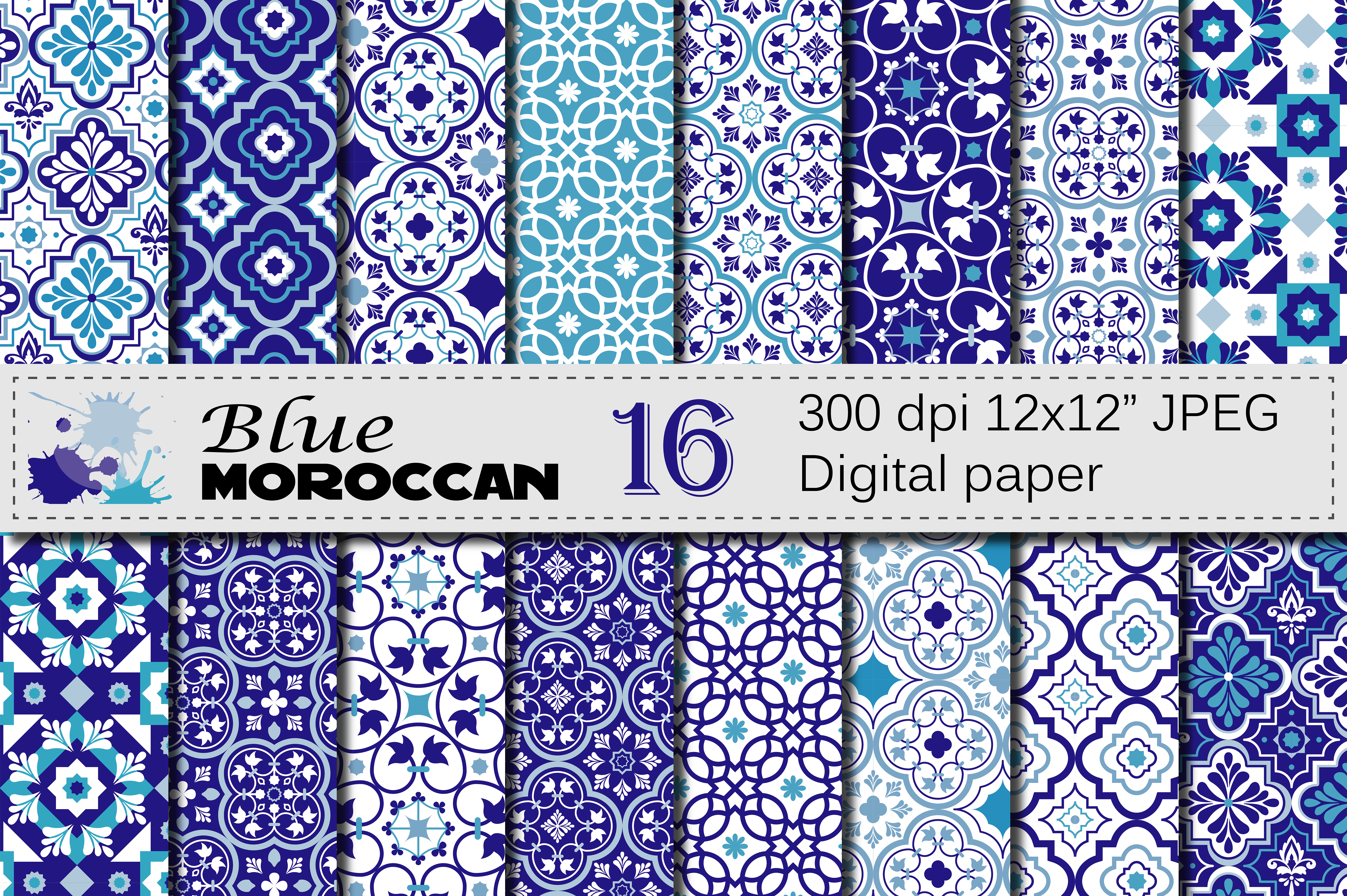 Blue Moroccan Digital Paper Pack: A Versatile Tool for Creative Projects