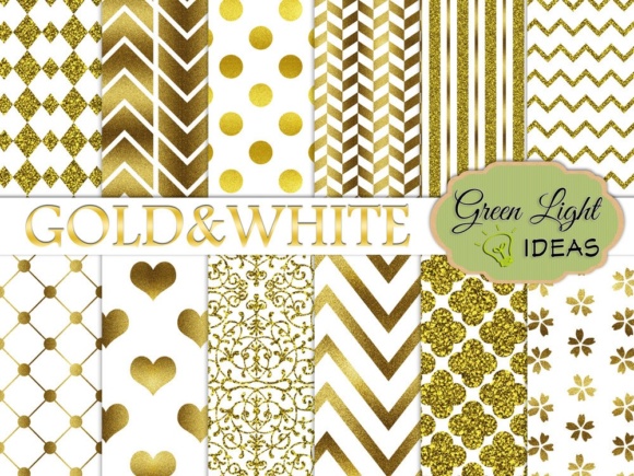 Gold and White Digital Papers & Glitter Wedding Backgrounds